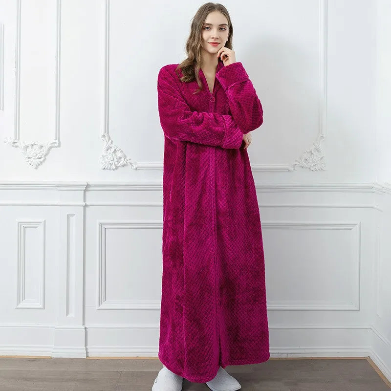 peignoir de bain luxe femme-coton-fermeture-bordeaux-rouge-longueur-cheville
