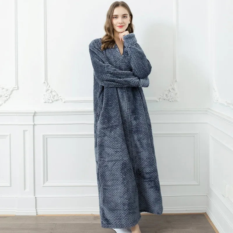 peignoir de bain luxe femme-coton-fermeture-gris-épais-hiver