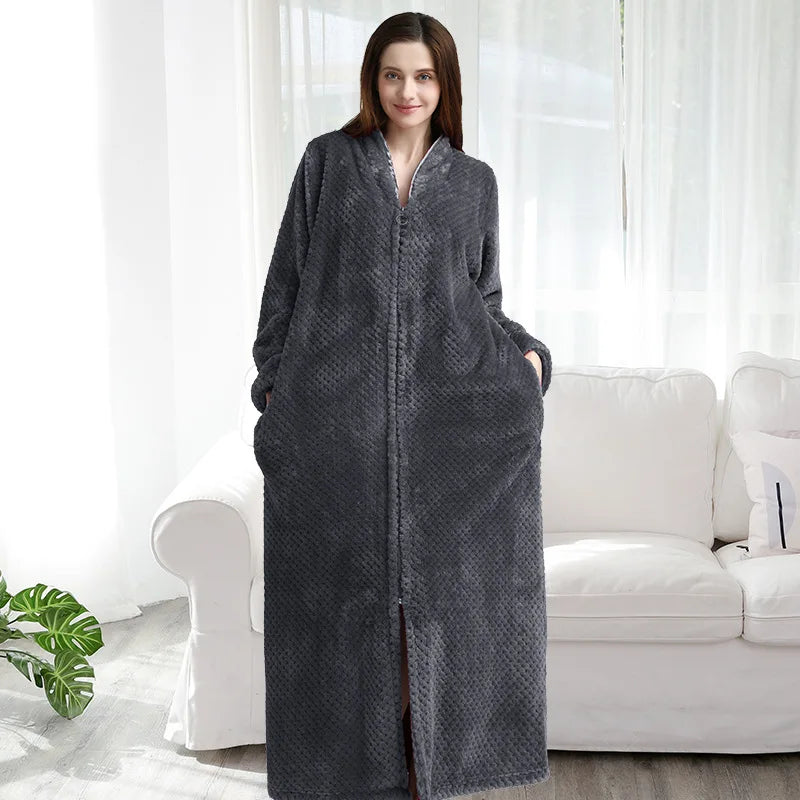 peignoir de bain luxe femme-coton-fermeture-gris-moelleux