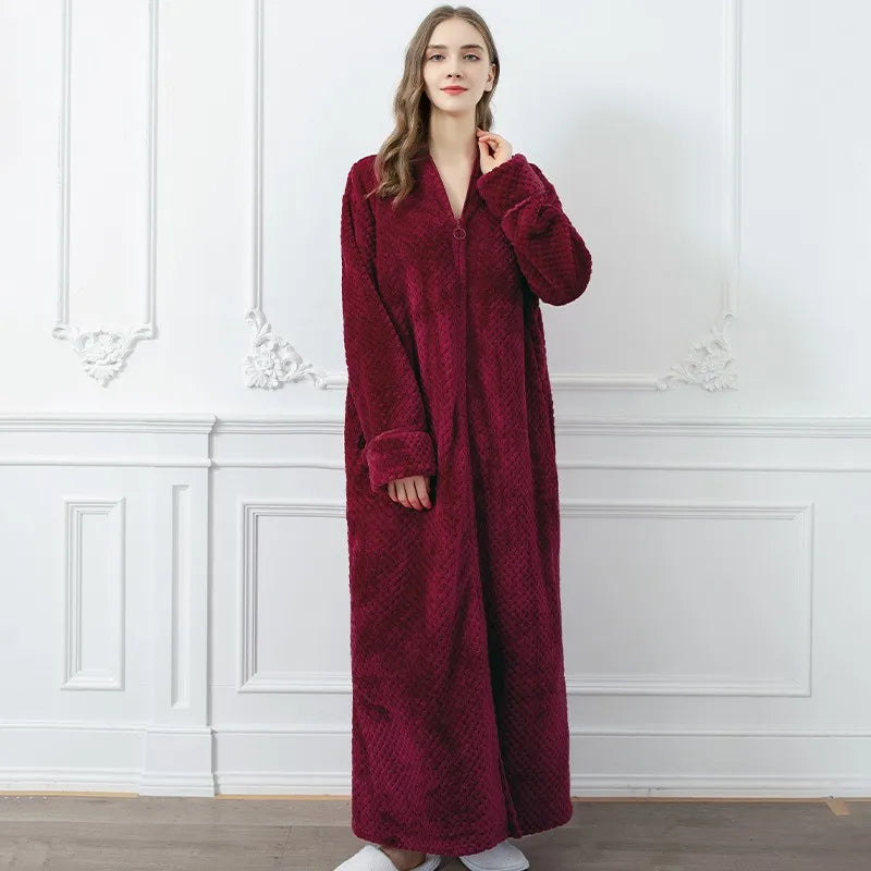peignoir de bain luxe femme-coton-fermeture-rouge-bordeaux-hiver-col-chale