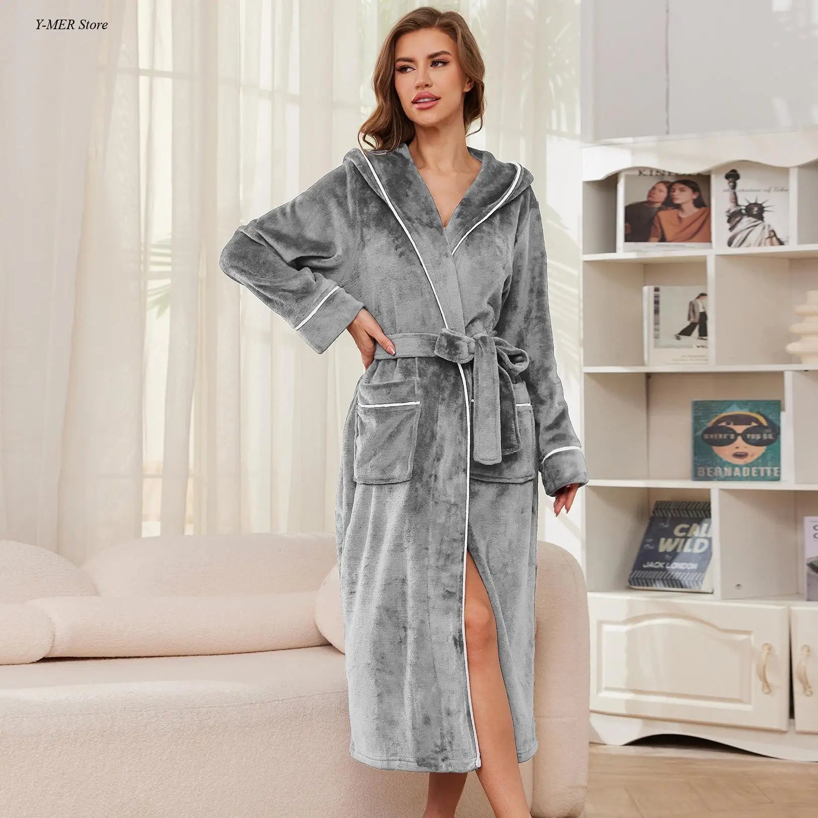 peignoir de bain pas cher-rayures-contrastées-gris-polyester