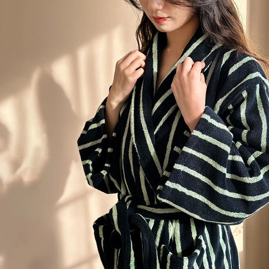 peignoir de bain personnalisé femme-rayure-hiver