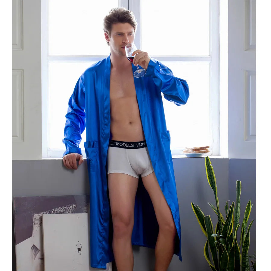 peignoir de bain pour homme grande taille-satin-bleu-moelleux