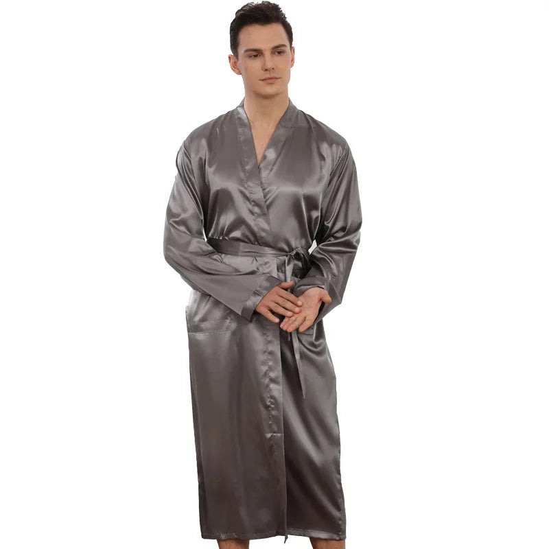 peignoir de bain pour homme grande taille-satin-gris-leger