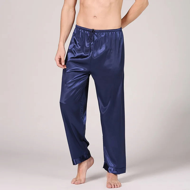 peignoir de bain pour homme grande taille-satin-pantalon-bleu
