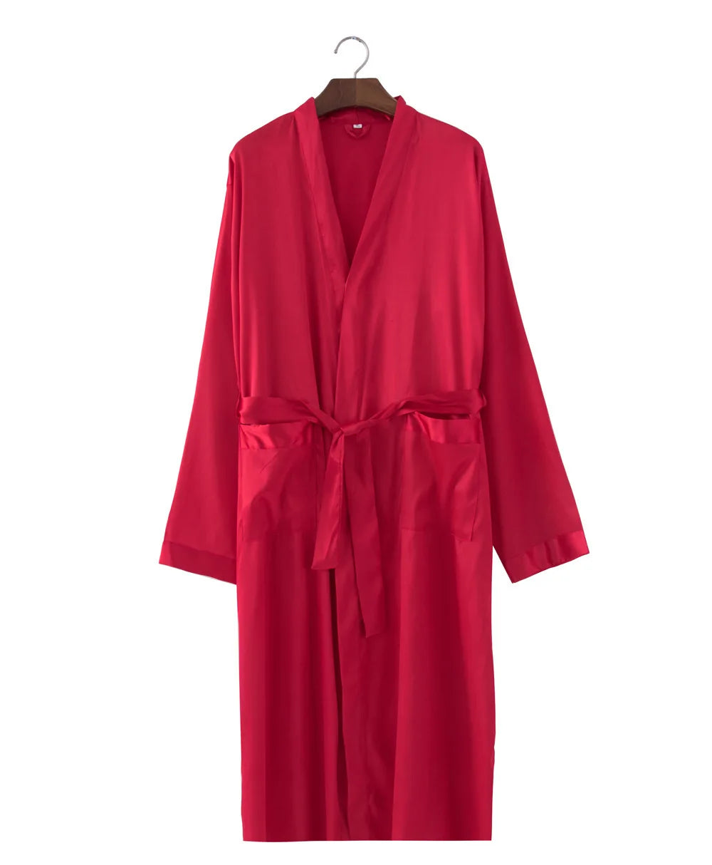 peignoir de bain pour homme grande taille-satin-rouge-col-V